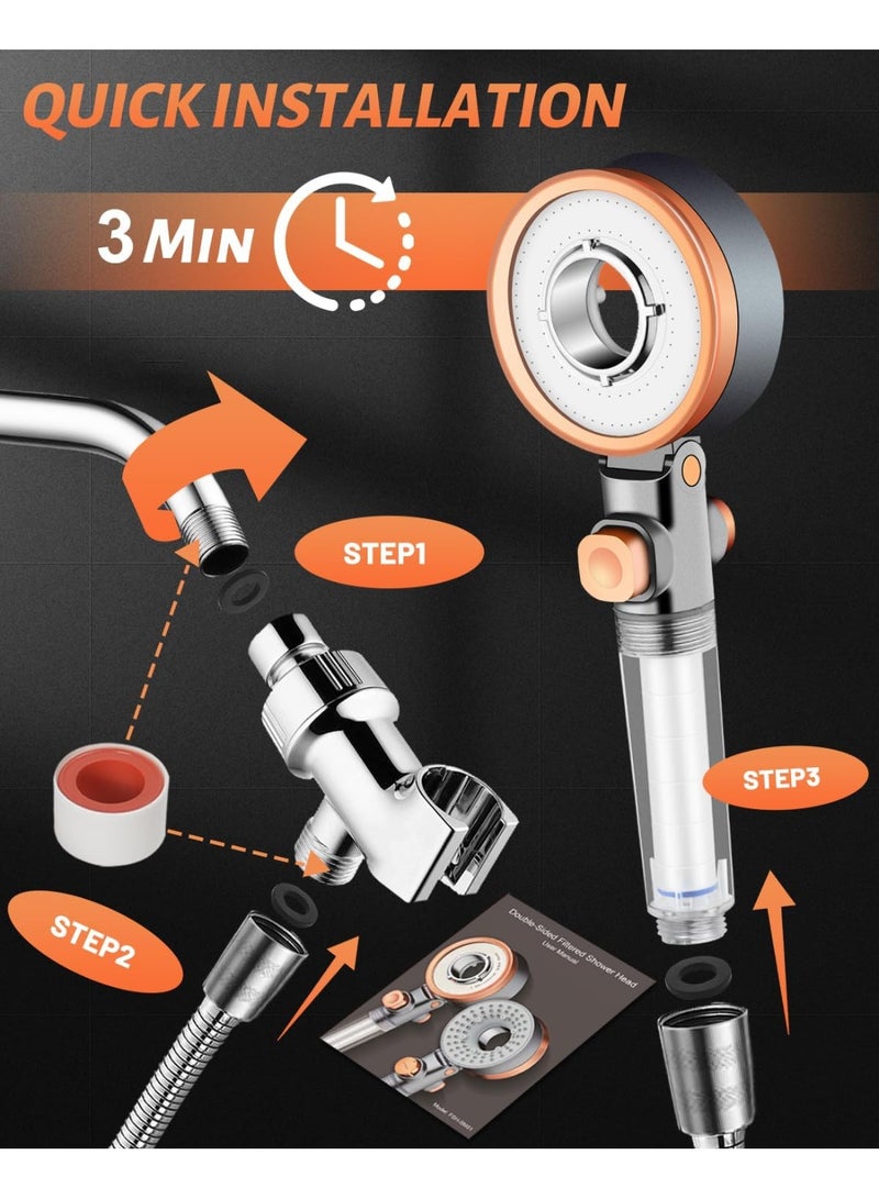 أل أيه بريشوس رأس دش مزود بفلتر وبخاخ يدوي للعناية بالبشرة والشعر، رؤوس دش عالية الضغط مزودة بفلاتر للمياه العسرة، طقم رأس دش هيدرو جيت يتضمن حبيبات معدنية - Image 3